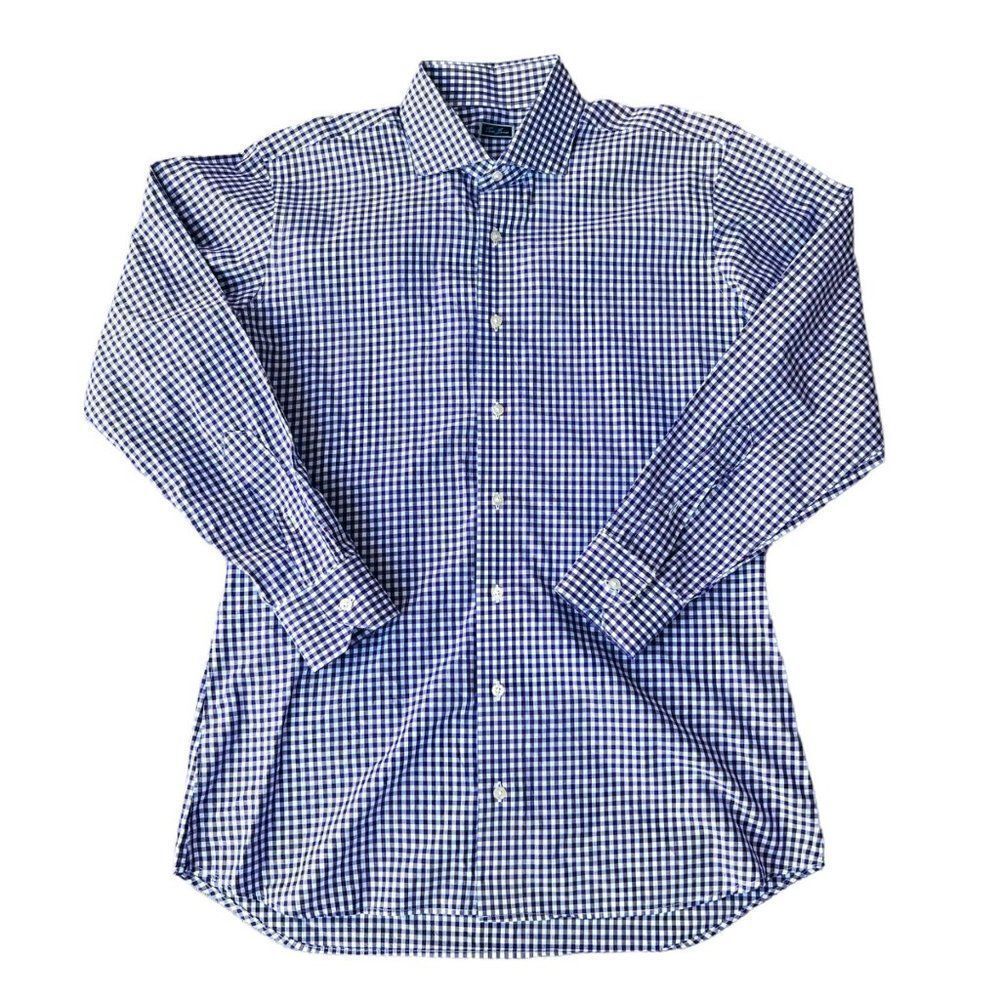 Tom James Collard Button Down Casual Shirt Purple / White Checker See Photos‎